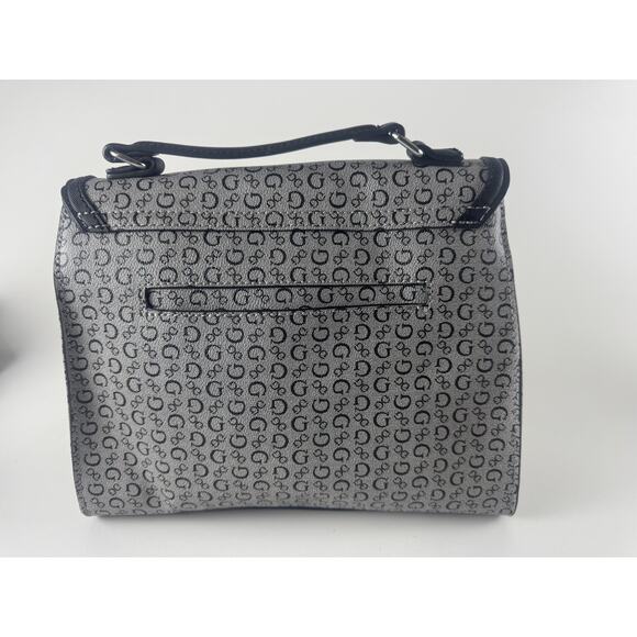 Guess Handbag Womens Black Gray Monogram Purse Top Handle Small Logo Bag Stylish - Picture 2 of 15